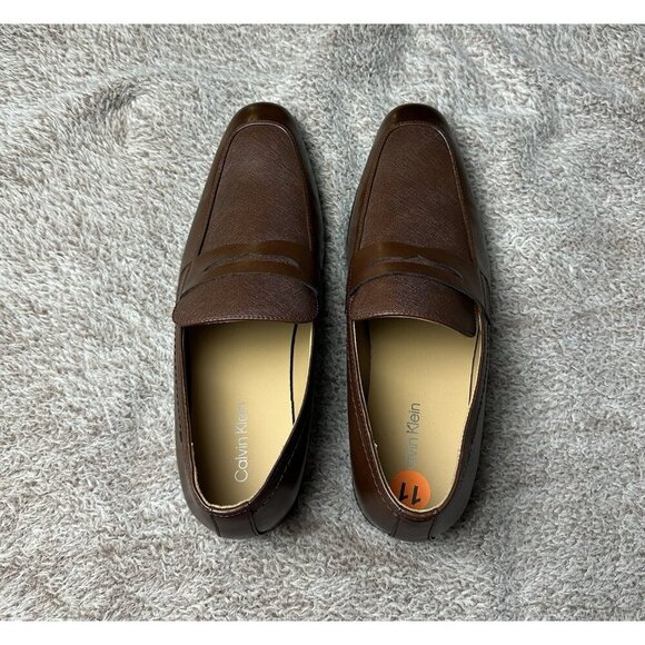 Calvin Klein Junberg Brown Leather Penny Loafers Men\'s Dress Shoes NWOB main image 9